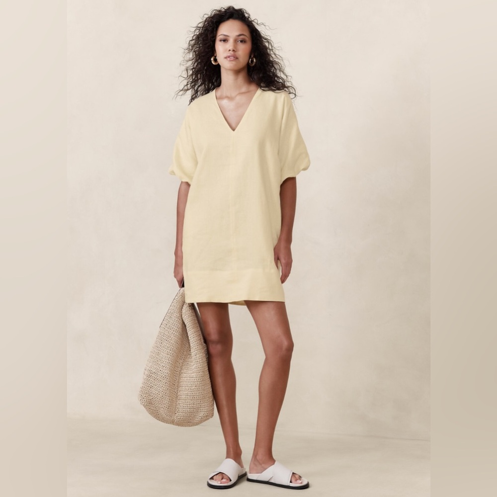 Banana republic linen puff sleeve mini dress